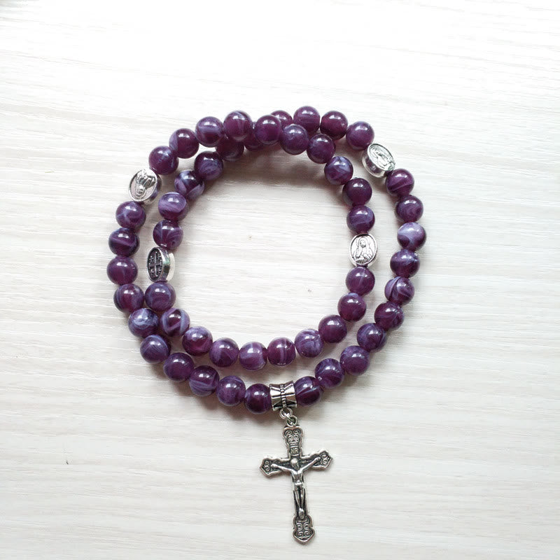 Olivenorma Amethyst Cross Pendant Rosary Bracelet - image 1