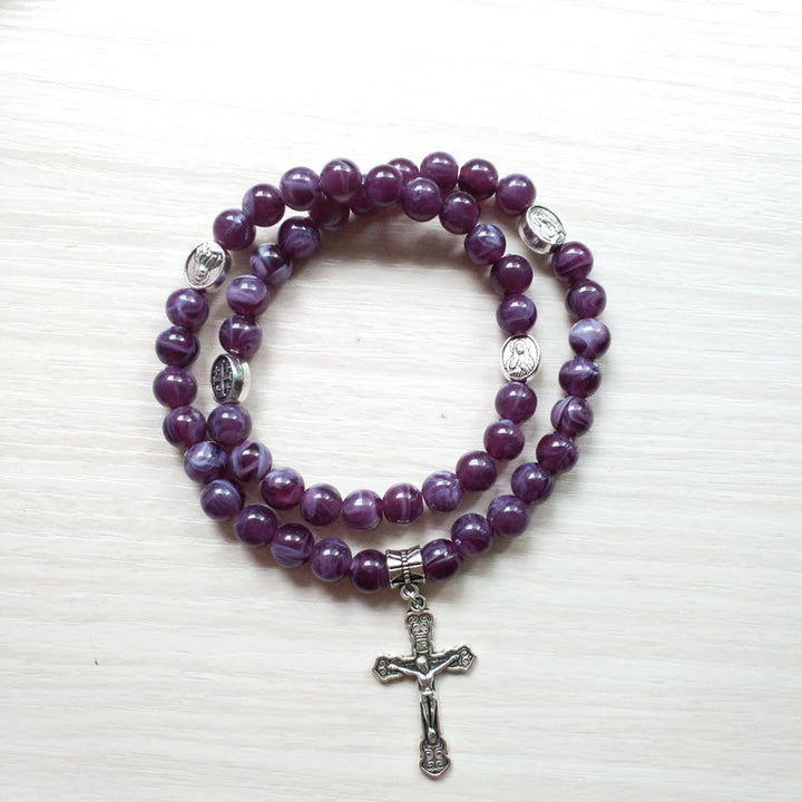 Olivenorma Amethyst Cross Pendant Rosary Bracelet - image 1