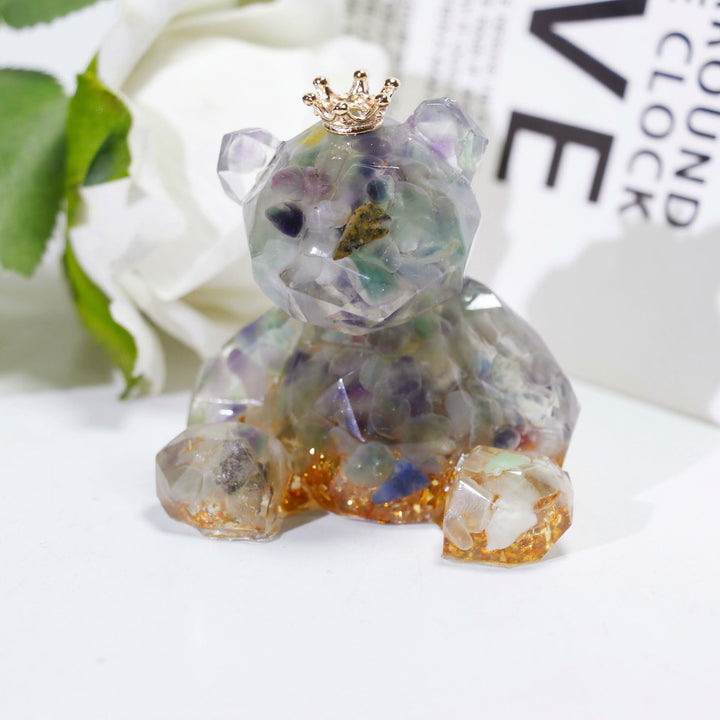 Olivenorma Crystal Gravel Resin Bear Ornament Gemstone Decoration - Rainbow Fluorite - image 21