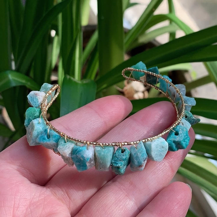 Olivenorma Natural Crystal Gravel Beads Wire Wound Bracelet - Amazonite - image 1