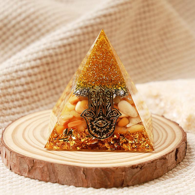 Olivenorma Yellow Jade Hamsa Protection Orgone Pyramid - 10*10cm - YES PLEASE $8 - image 0