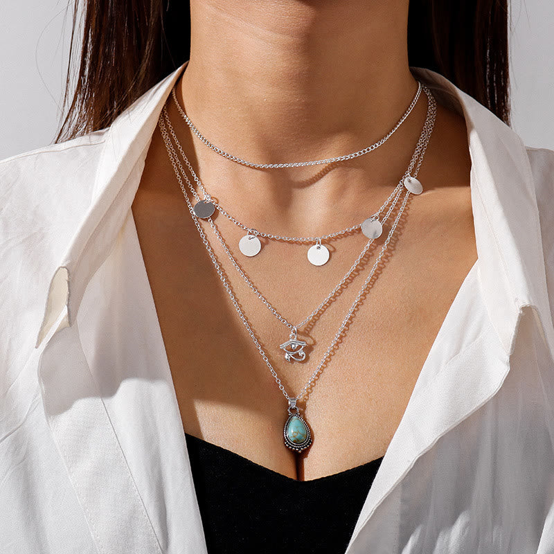 Olivenorma Turquoise Eye Of Horus Pendant Four Layer Necklace - Turquoise&Eye Of Horus Silver - image 4