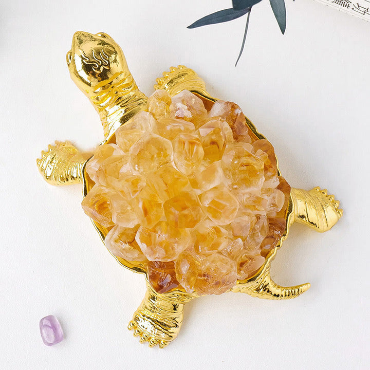 Olivenorma Natural Crystal Cluster Turtle Ornament Lamp Gemstone Decoration - Citrine Cluster#Golden Turtle Without Lamp - image 20