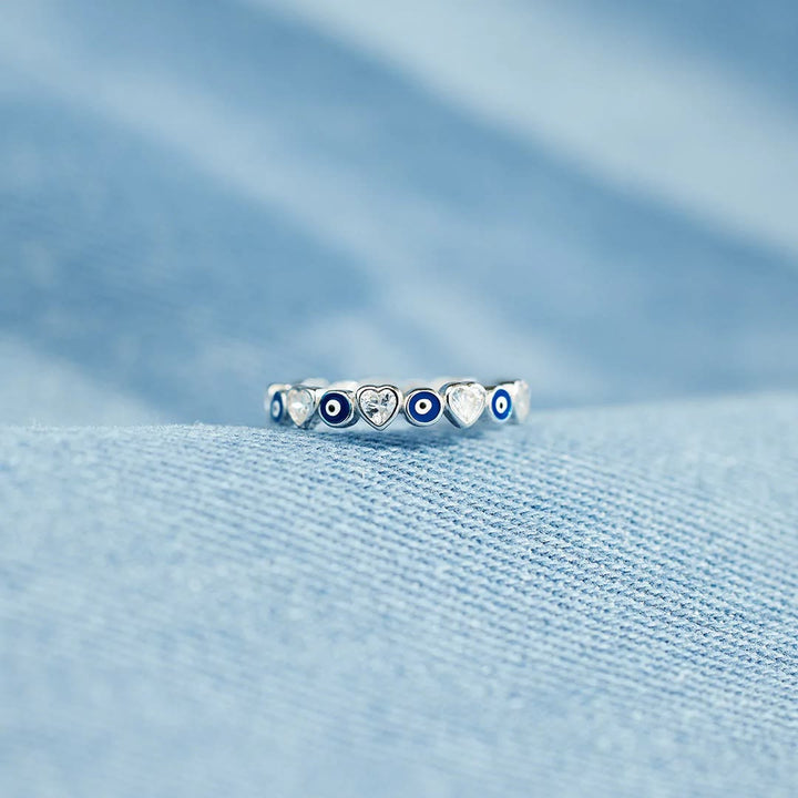 Olivenorma S925 Sterling Silver Heart White Zircon Evil Eye Ring - image 8