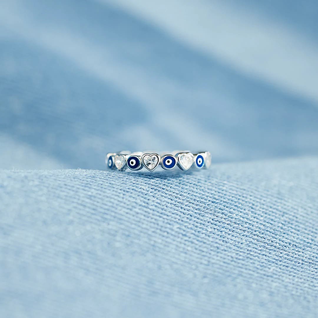 Olivenorma S925 Sterling Silver Heart White Zircon Evil Eye Ring - image 8