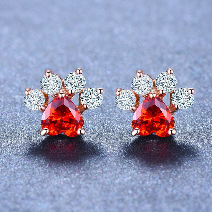 Olivenorma Kawaii Opal White Zircon Kitty Paw Earrings - Rose Gold - White Zircon & Red Zircon - image 14