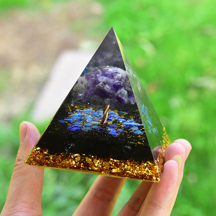 Olivenorma Amethyst Obsidian Lapis Lazuli Tree Of Life Orgone Pyramid - image 0