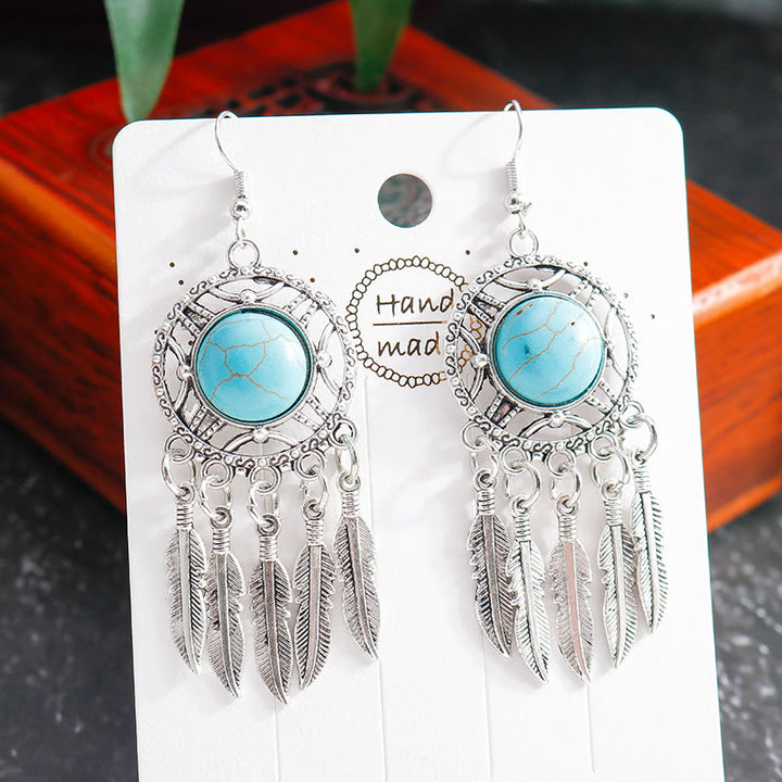 Olivenorma Boho Turquoise Feather Tassel Earrings - image 5