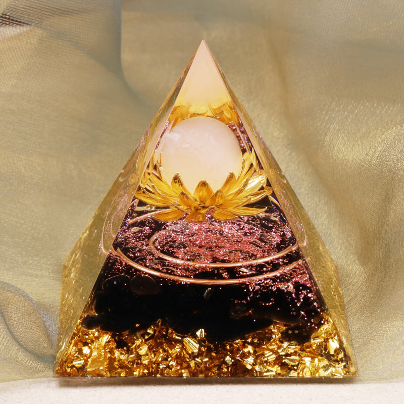 Olivenorma Clear Crystal Obsidia Lotus Symbol Orgone Pyramid - image 1