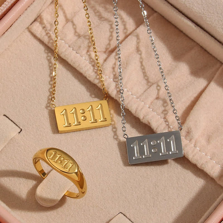 Olivenorma 11:11 Angel Number Dainty Necklace And Ring - image 9