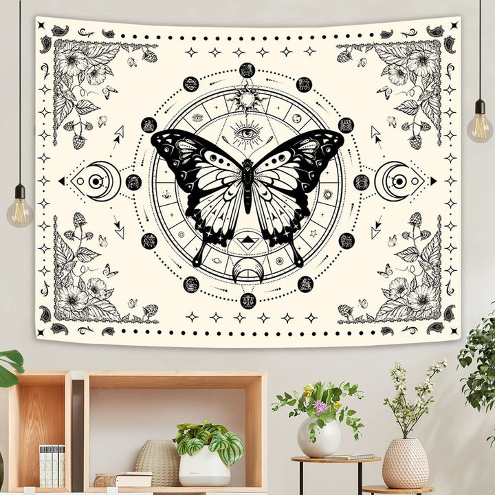 Olivenorma Black Butterfly Moon Flower Beige Tapestry - 180*230cm - image 0