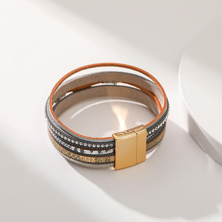 Olivenorma Zircon Evil Eye Faux Leopard Leather Pattern Bracelet - image 13