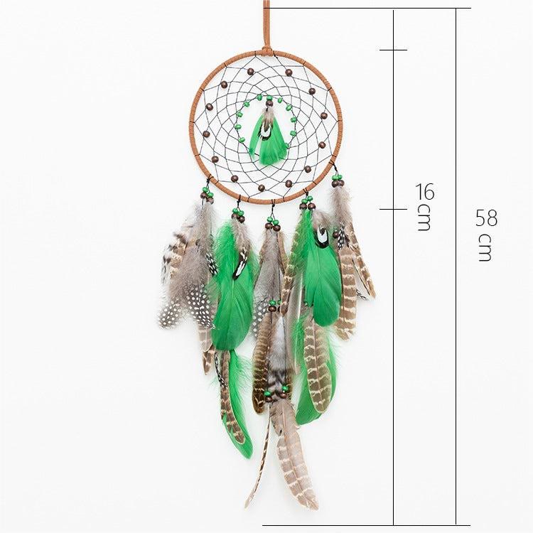 Olivenorma Natural Green Wooden Beads Peacock Feather Dream Catcher - Sun - Without Lights - image 8