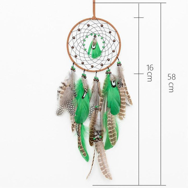 Olivenorma Natural Green Wooden Beads Peacock Feather Dream Catcher - Sun - Without Lights - image 8