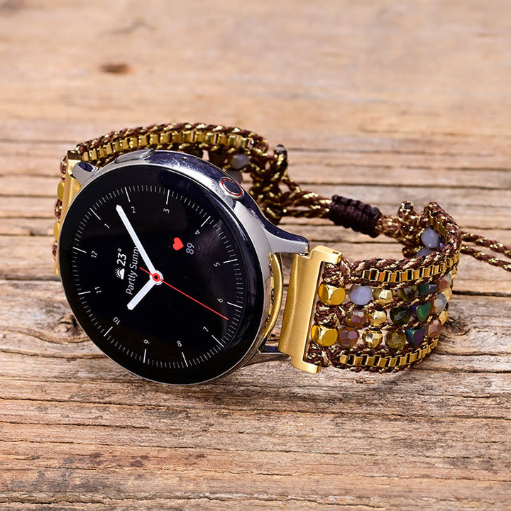 Olivenorma Hematite Crystal Beaded Braided Samsung Strap Bracelet - Approx 15cm+ Adjustable - Watch Dial Size: 22mm - image 0