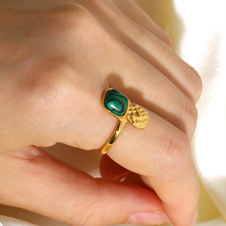 Olivenorma Gold Green Natural Malachite Open Ring Set - image 13