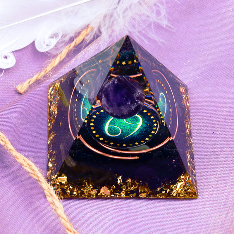 Olivenorma Amethyst Sphere With Obsidian Zodiac Cancer Orgone Pyramid - image 1