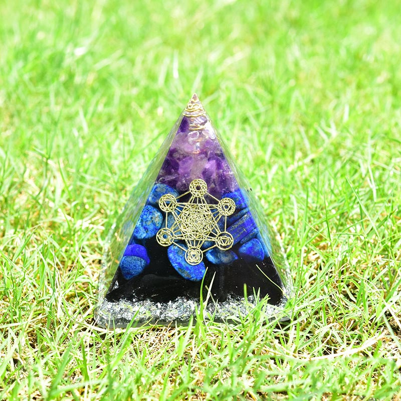 Olivenorma Amethyst Lapis Lazuli Black Tourmaline Metatron's Cube Symbol Orgone Pyramid - image 2