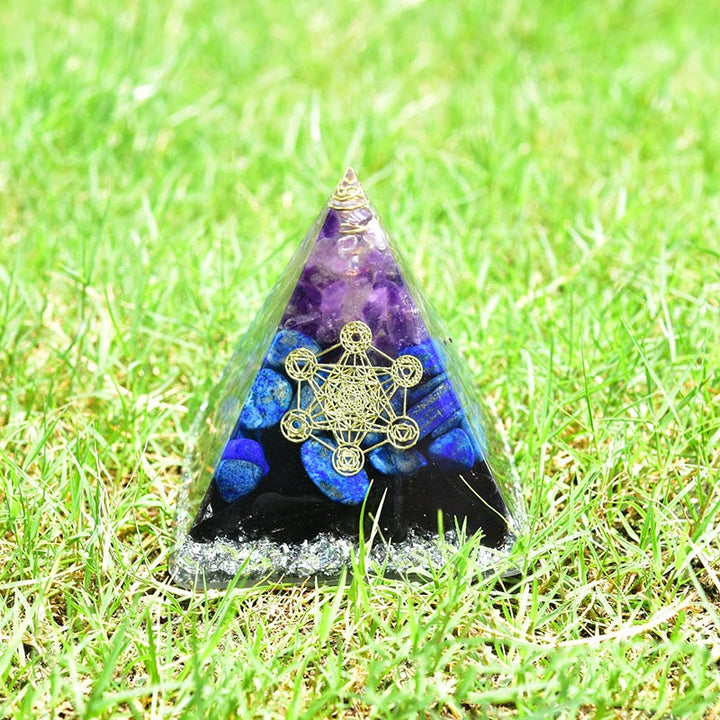 Olivenorma Amethyst Lapis Lazuli Black Tourmaline Metatron's Cube Symbol Orgone Pyramid - image 2