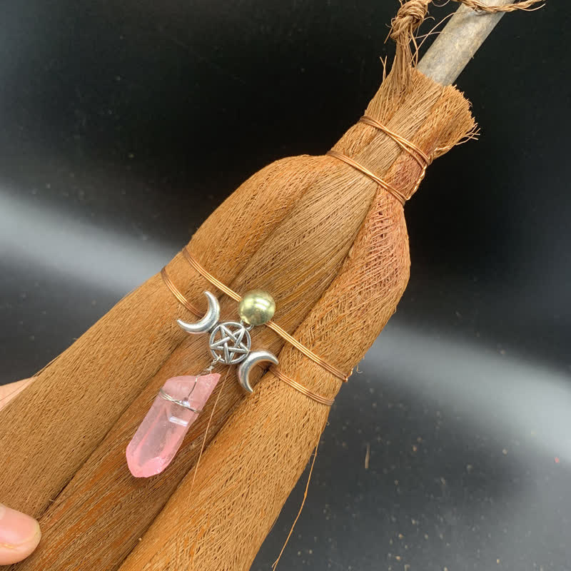 Olivenorma Crystal Straw Broom Star Ornament - Star & Moon & Rose Quartz - image 15