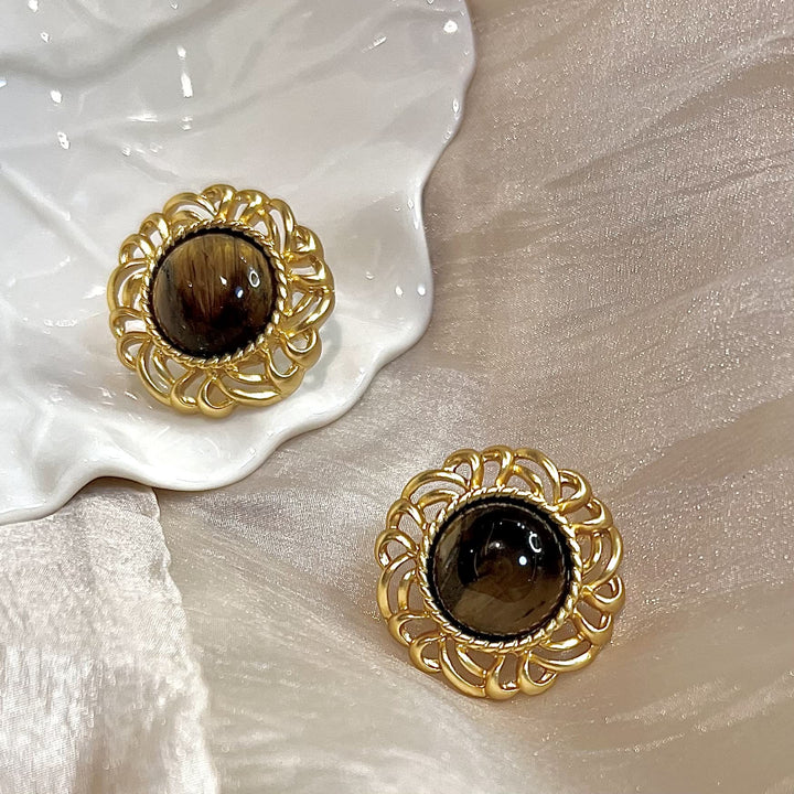 Olivenorma Tiger Eye Sunflower Gold Earrings - image 11