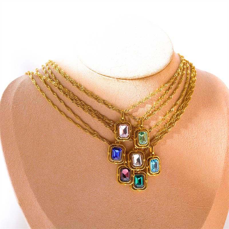 Olivenorma Water Wave Chain Square Zircon Titanium Steel Necklace - image 4