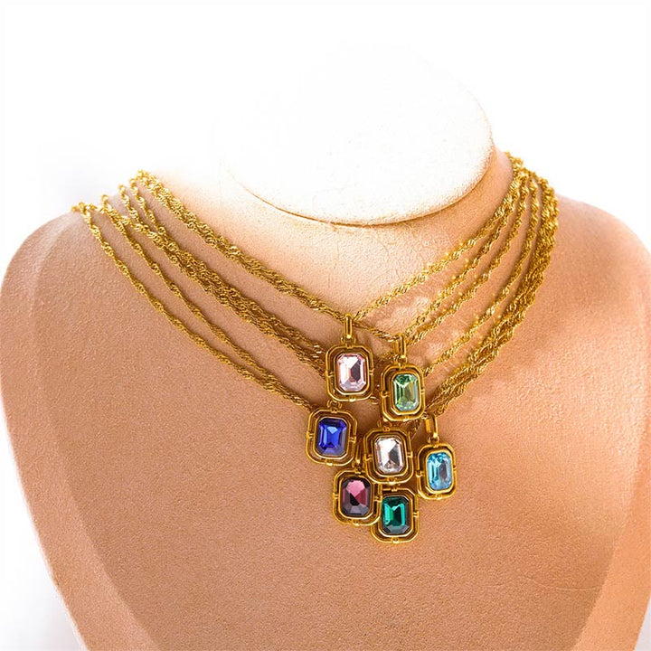 Olivenorma Water Wave Chain Square Zircon Titanium Steel Necklace - image 4