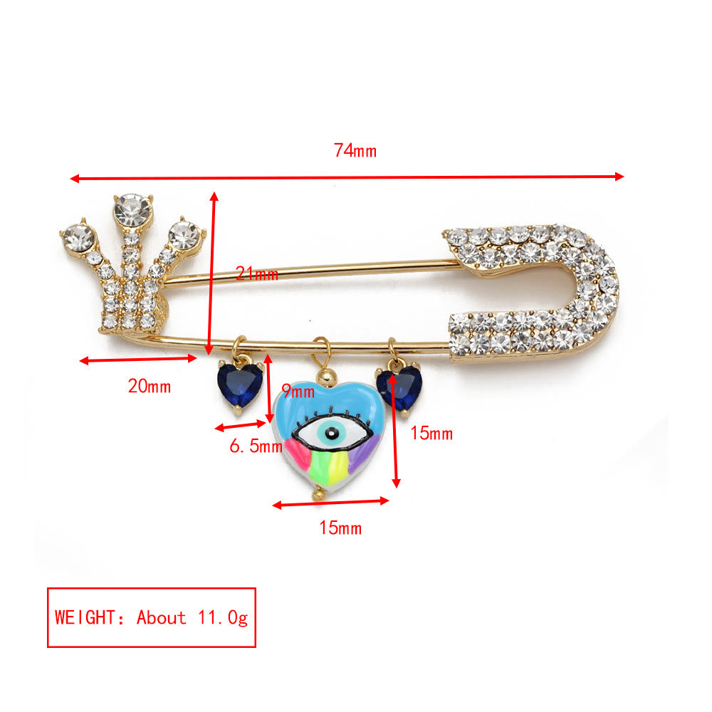 Olivenorma White Zircon Evil Eye Heart Brooch - Blue Evil Eye & Blue Zircon - image 15