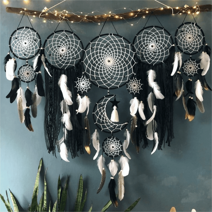 Olivenorma Set Of 5 Feather Moon And Stars Dream Catcher - Black - image 6