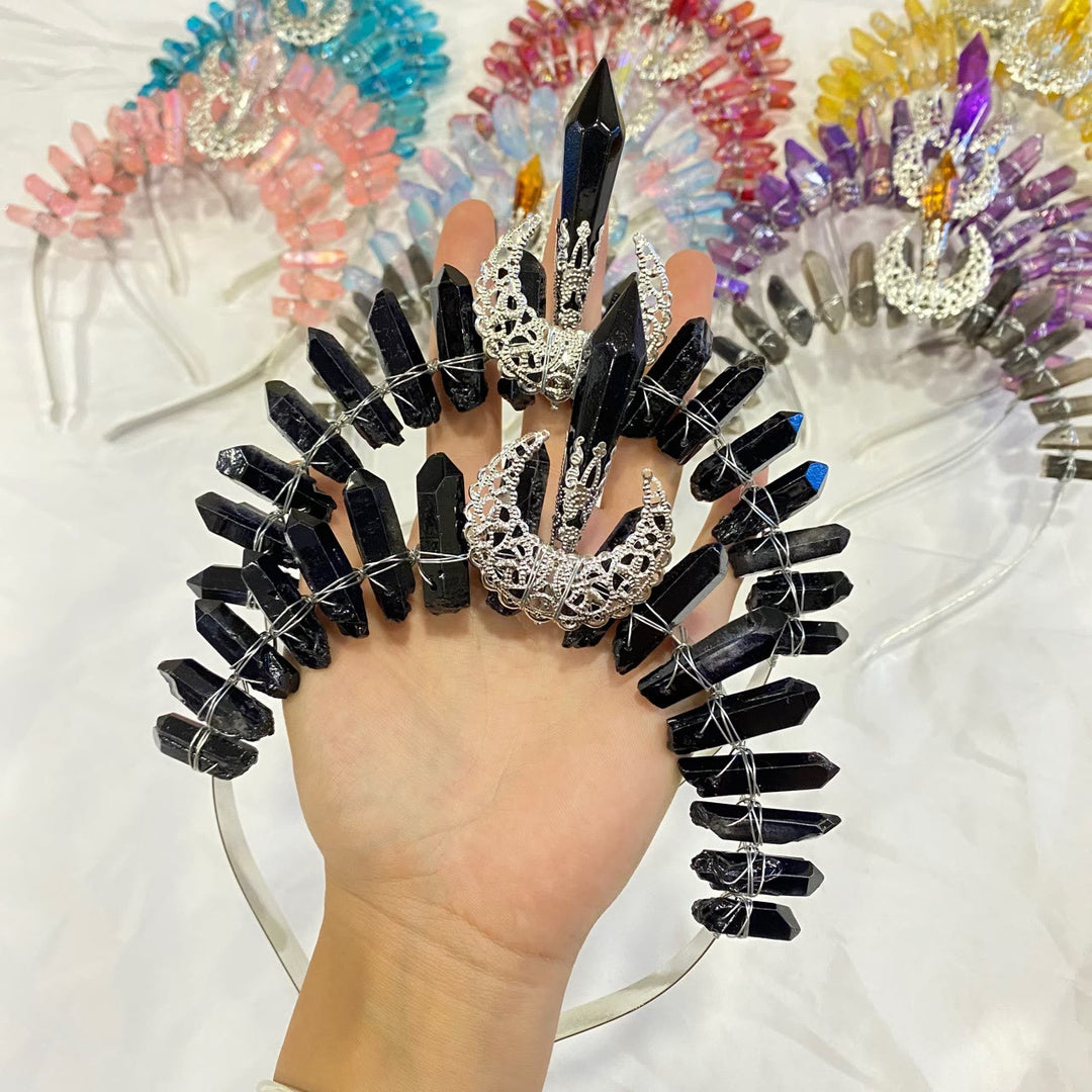 Olivenorma Moon Decoration Headband Natural Crystal Crown - Obsidian - image 8