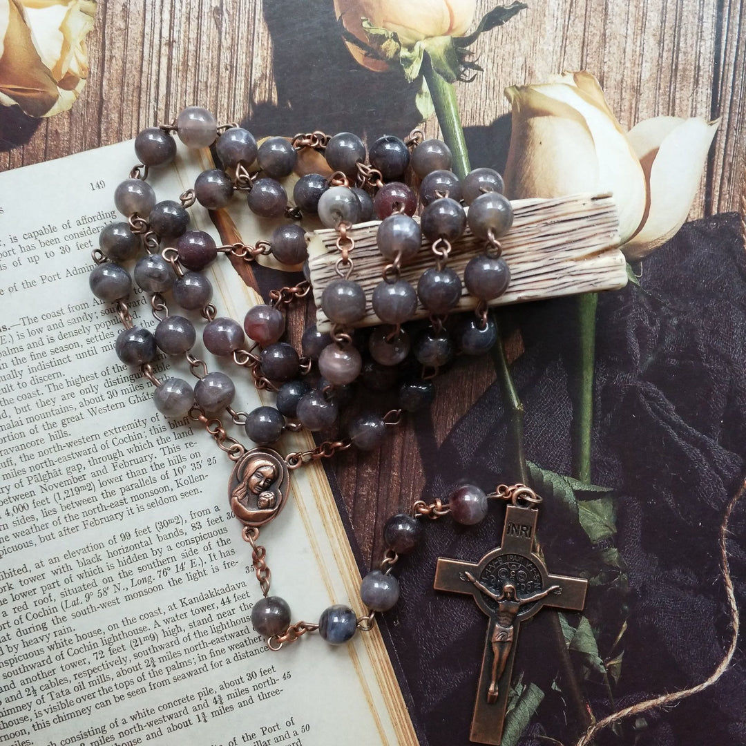 Olivenorma Brown Acrylic Ball Cross Rosary Necklace - image 4