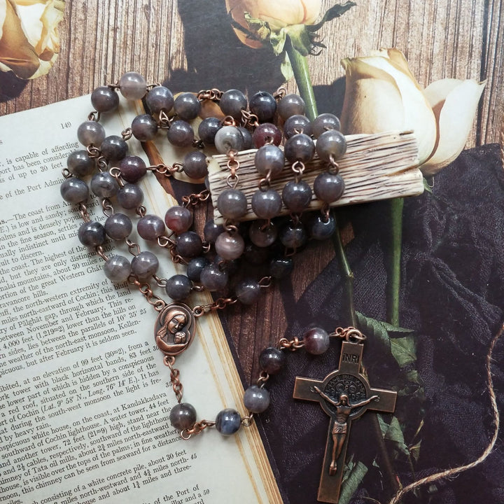 Olivenorma Brown Acrylic Ball Cross Rosary Necklace - image 4