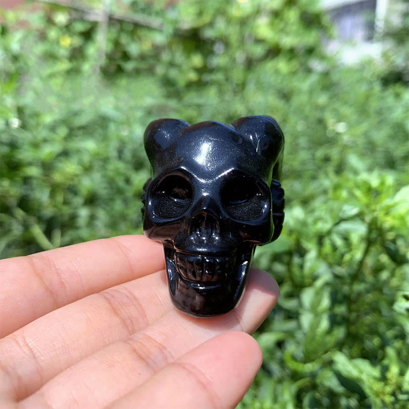 Olivenorma 40mm Obsidian Gemstone Decoration Horned Crystal Skull - image 1