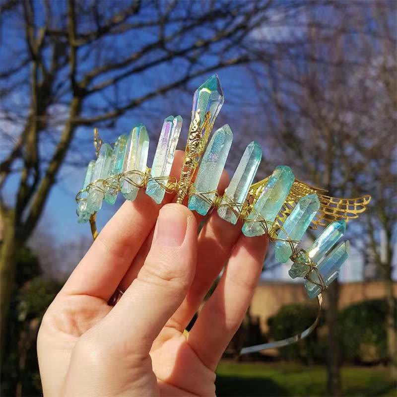 Olivenorma Natural Multicolored Crystal Gold Wings Headband - Aquamarine - image 5