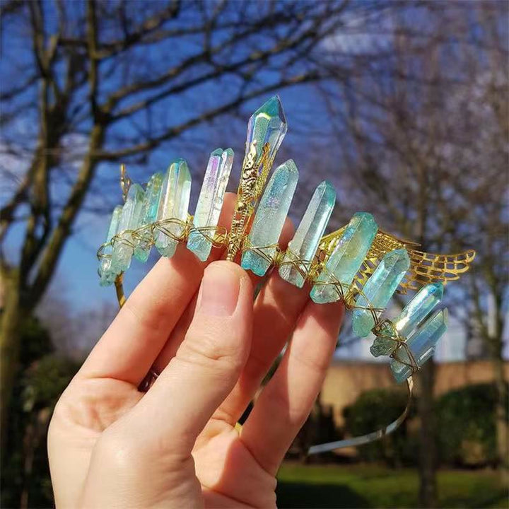 Olivenorma Natural Multicolored Crystal Gold Wings Headband - Aquamarine - image 5