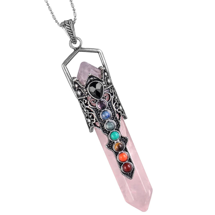 Olivenorma Hexagon Crystal Column Choker Pendant Necklace - Rose Quartz - image 5
