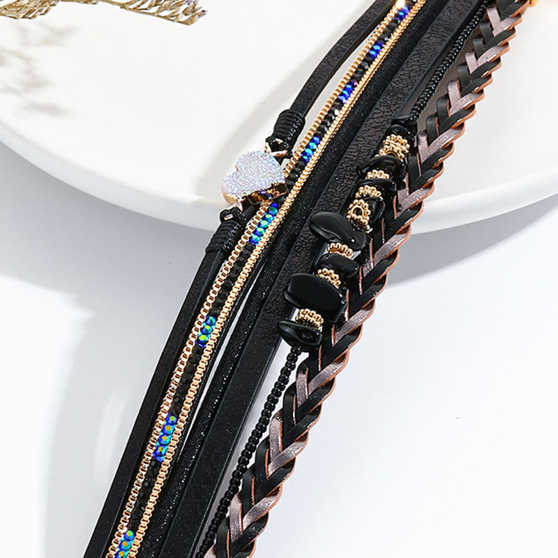 Olivenorma Natural Crystal Beaded Heart Charm Leather Bracelet - image 4