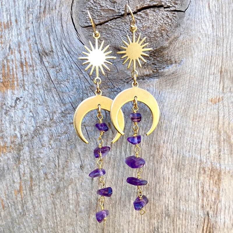 Olivenorma Amethyst Clear Crystal Sun Tassel Earrings - Amethyst - image 0