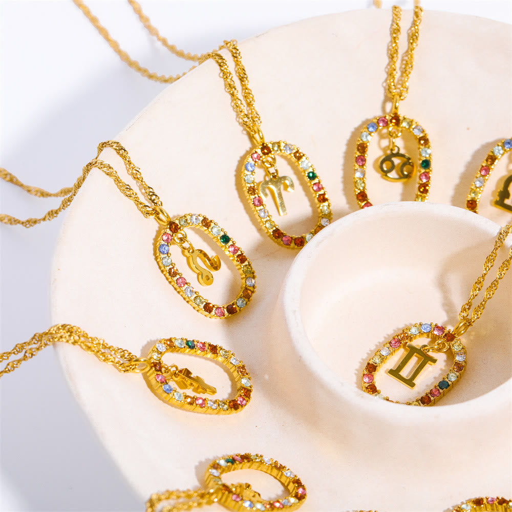 Olivenorma Zircon Openwork Oval Constellation Zodiac Necklace - image 16