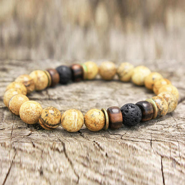 Olivenorma Natural Stone 8mm Wooden Beads Energy Men Bracelet - Picture Jasper&Lava Stone#2 - image 12