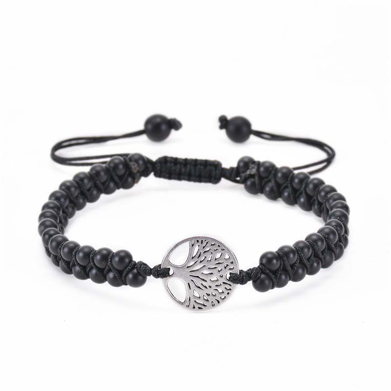 Olivenorma Tree of Life Natural Crystal Double Braided Bracelet - Black Onyx - image 4