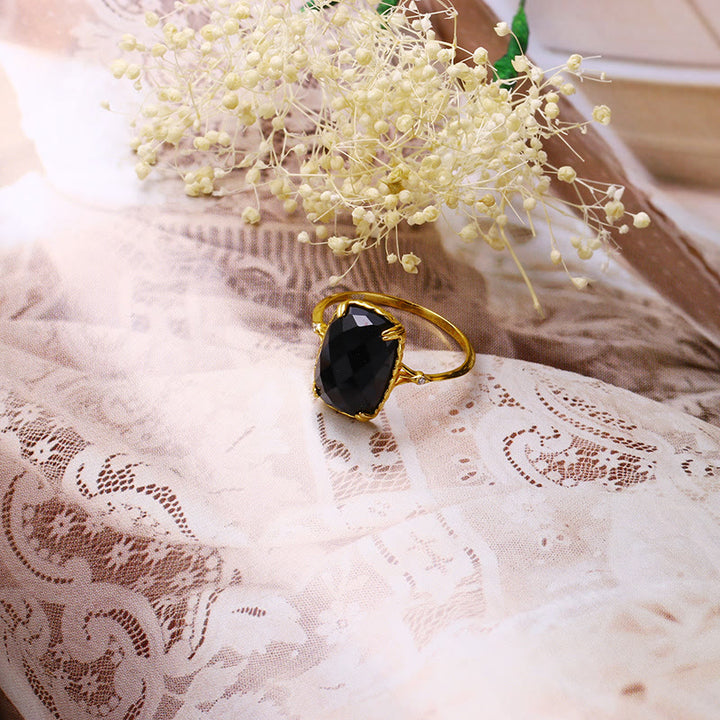 Olivenorma Large Square Aquamarine Black Onyx Vintage Ring - image 9