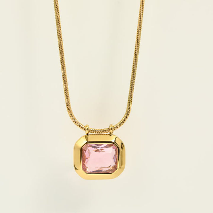 Olivenorma Sliding White Crystal Stainless Steel Necklace - Pink Zircon - image 7