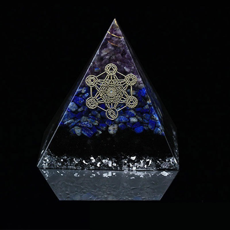 Olivenorma Amethyst Lapis Lazuli Black Tourmaline Metatron's Cube Symbol Orgone Pyramid - image 3