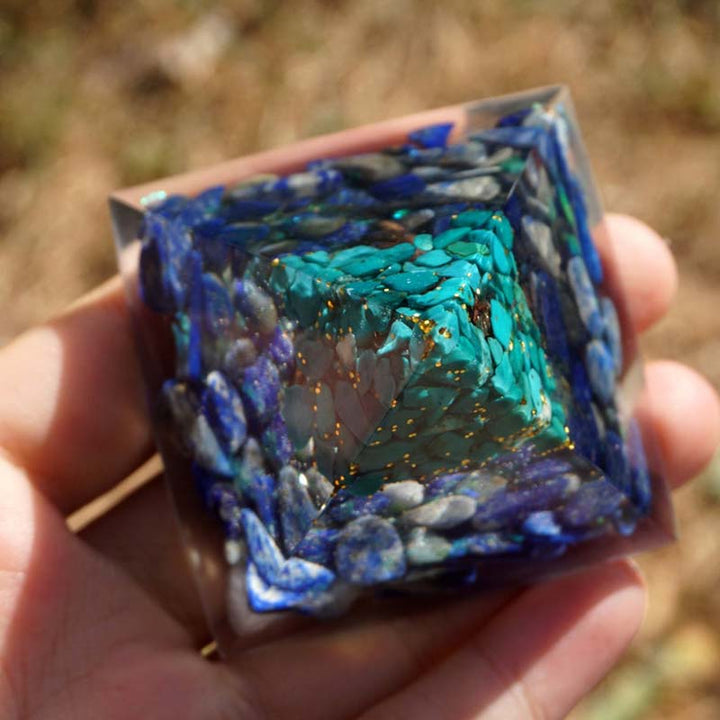 Olivenorma Lapis Lazuli With Turquoise Tree Of Life Orgone Pyramid - image 4