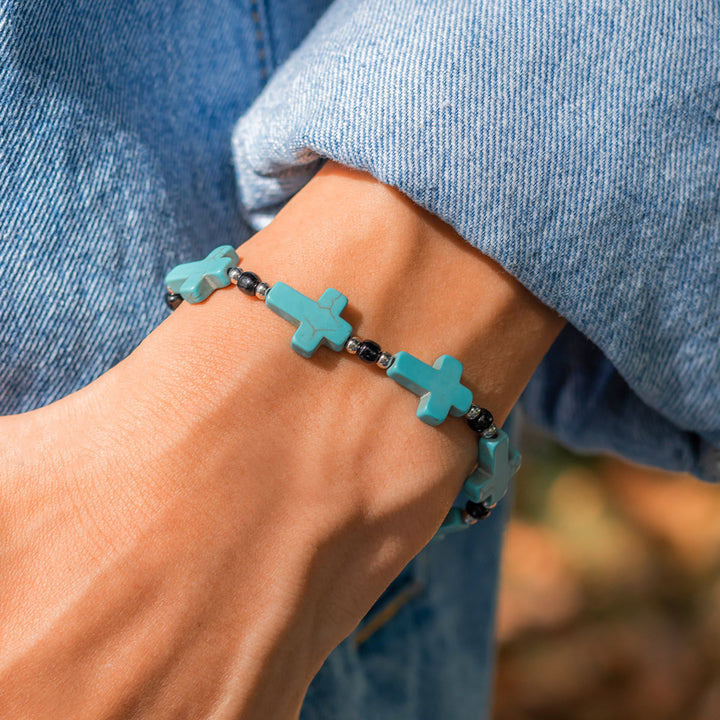Olivenorma Natural Turquoise Cross Strand Mens Bracelet - image 2