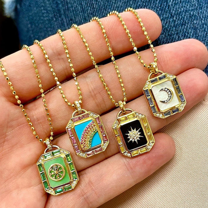 Olivenorma Enamel Rainbow Star Moon Tarot Card Pendant Necklace - image 0