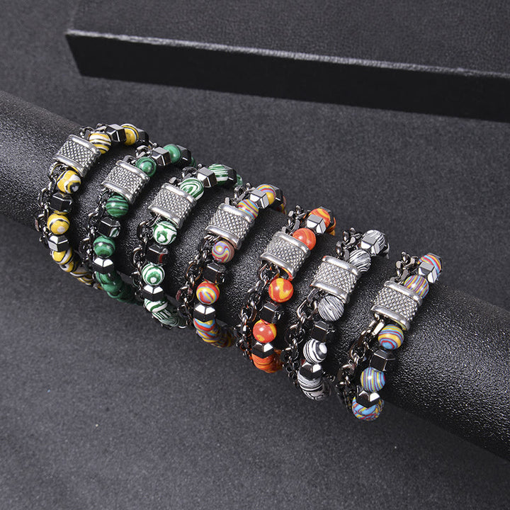 Olivenorma 8mm Malachite Stone Titanium Chain Bracelet - image 8