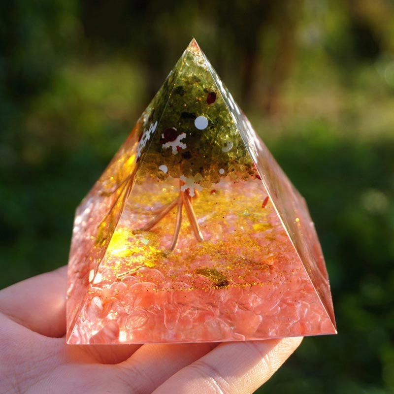 Olivenorma Christmas Pink Crystal Peridot Tree Of Life Orgone Pyramid - image 1
