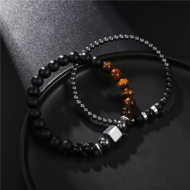 Olivenorma Frosted Tiger Eye Black Cube Stretch Bracelet Set - image 3